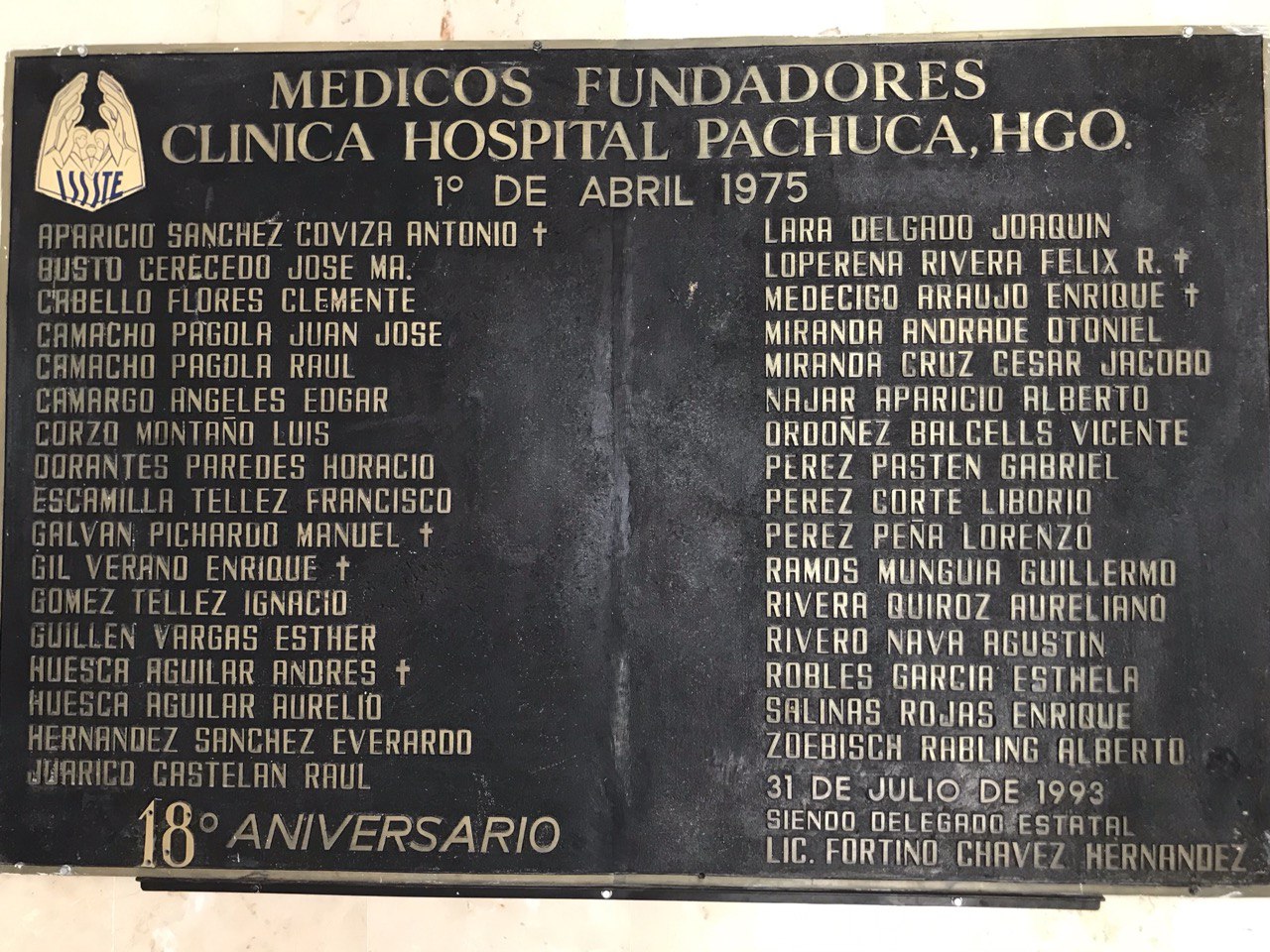 Placa alusiva al origen del ISSSTE Hidalgo