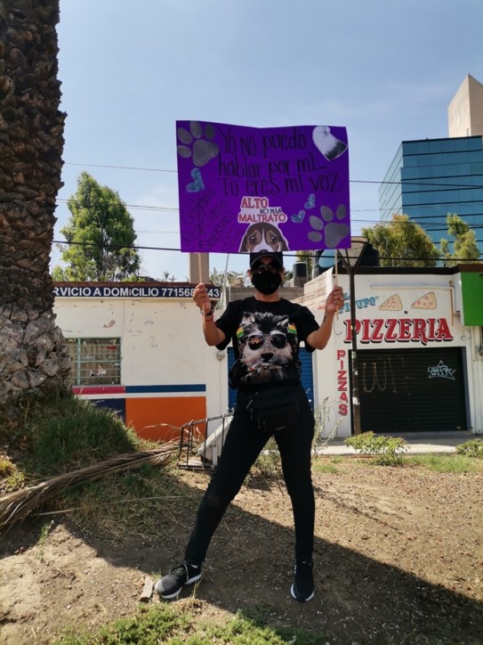 Manifestantes en pro de los canes, frente a Prepa 1, Pachuca Hidalgo