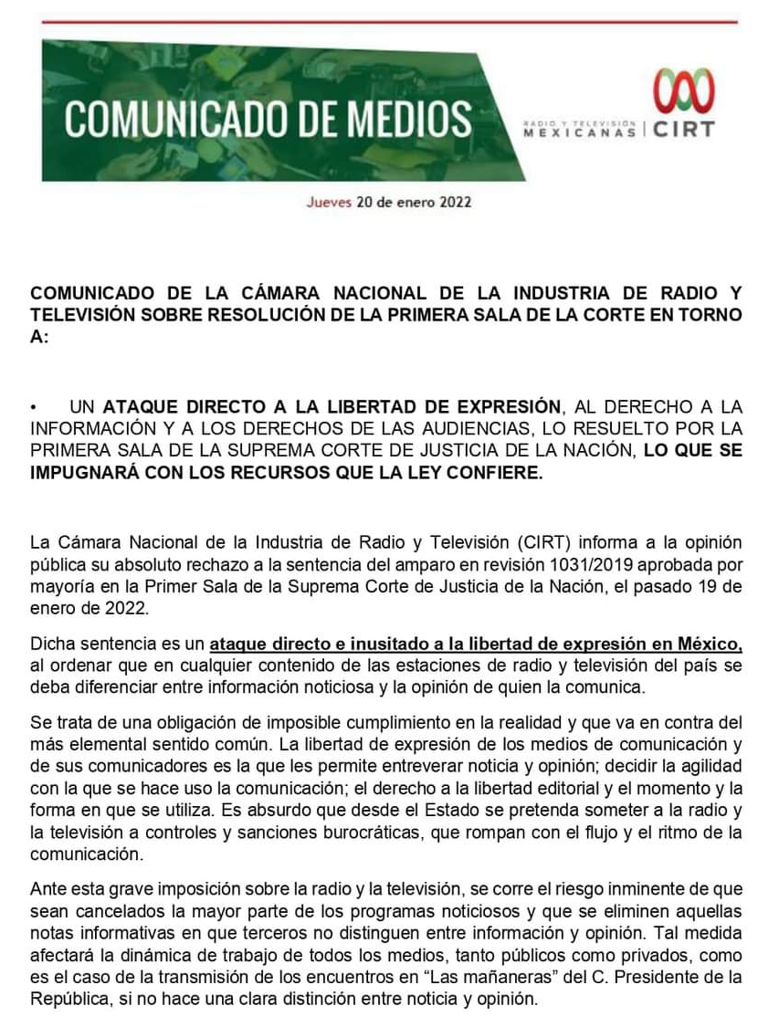 Comunicado de Medios CIRT