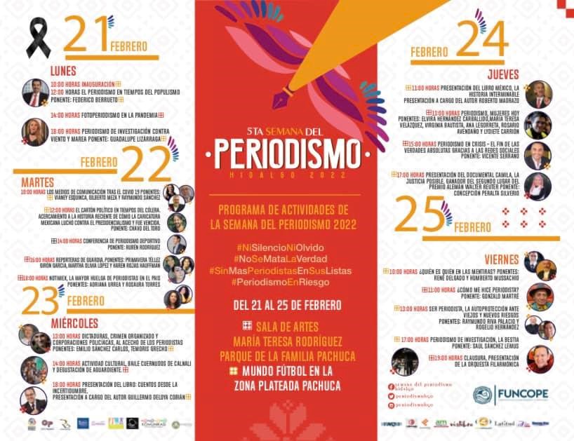 PROGRAMA DE ACTIVIDADES DE LA QUINTA SEMANA DEL PERIODISMO HIDALGO 2022