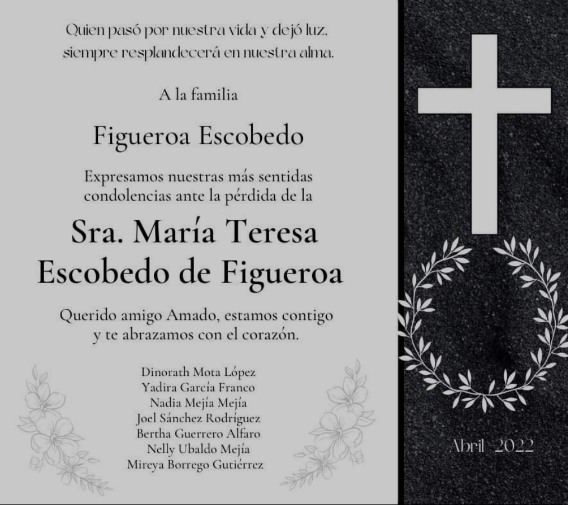 Esquela Sra. María Teresa Escobedo Figueroa