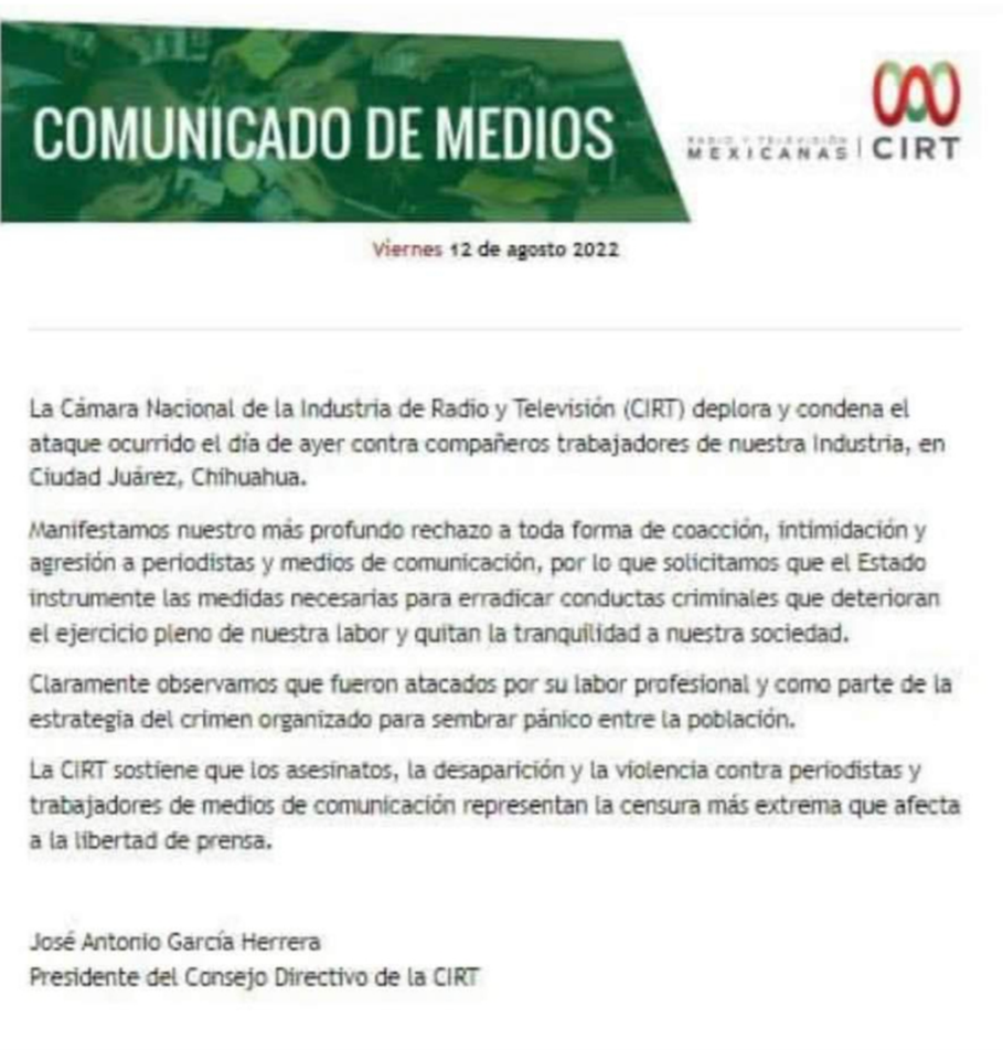 Comunicado de Medios CIRT