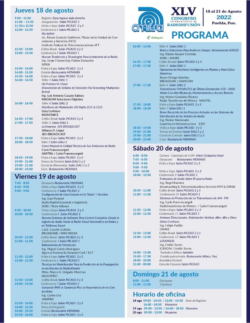 Programa XLV Congreso Internacional de Radiodifusión AMITRA
