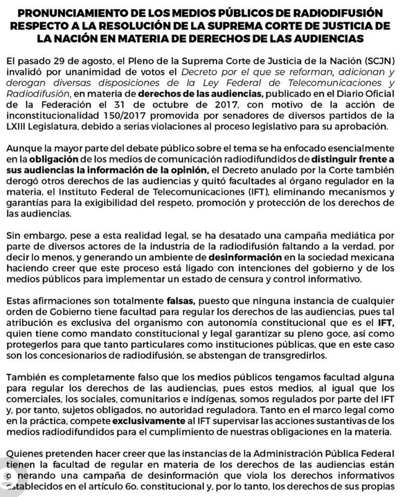 Pronunciamiento de Medios Públicos de Radiodifusión respecto a la resolución de ña SCJN en materia de Derechos de las Audiencias