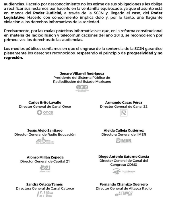 Pronunciamiento de Medios Públicos de Radiodifusión respecto a la resolución de ña SCJN en materia de Derechos de las Audiencias