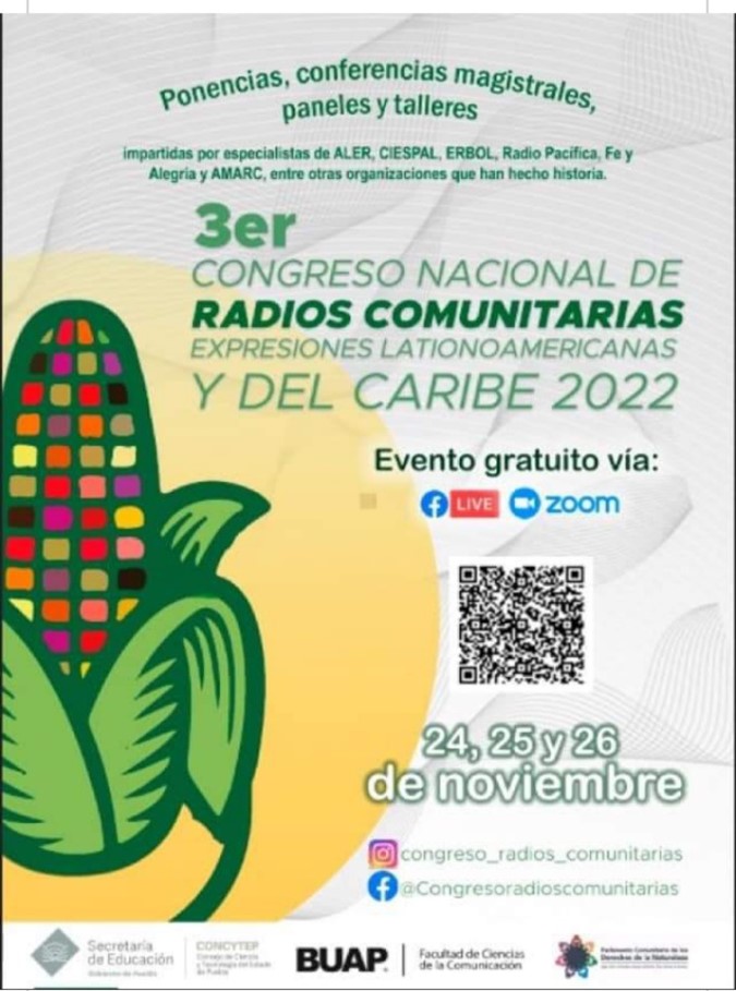 Cartel tercer Congreso Nacional de Radios Comunitarias Expresiones Latinoamericanas y del Caribe 2022