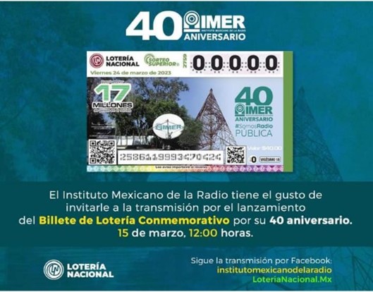 40 aniversario IMER boleto de lotería