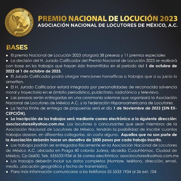 Premio Nacional de Locución 2023 Asociación Nacional de Locutores de México A.C.