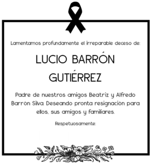 Lucio Barrón Gutiérrez Esquela
