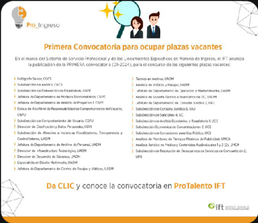 Convocatoria para ocupar plazas en el IFT