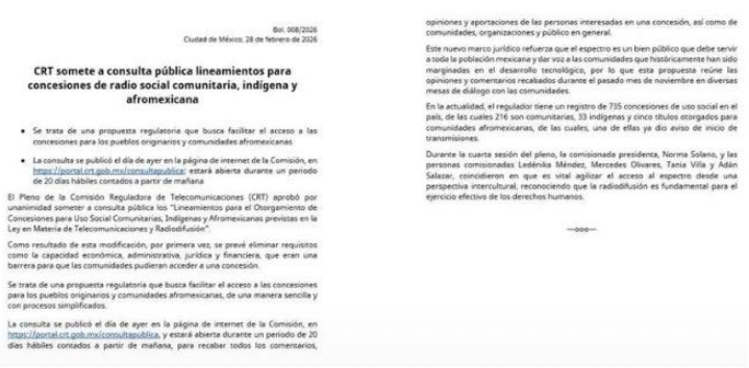 CRT somete a consulta pública lineamientos concesiones de radio social comunitaria, indígena y afroamericana
